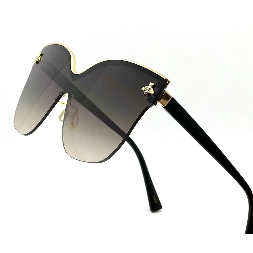 Rimless Shield Sunglasses Bee Gold UV400 Protection Fashion Shades Eye‎ Glasses